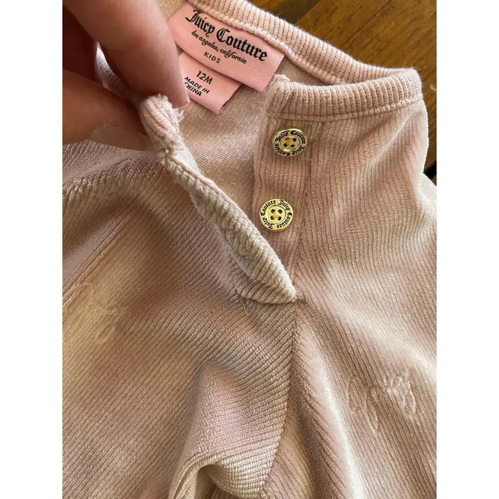 Juicy Couture Kids 12 M ​Baby Girls 2 Piece Logo Velour Jogger Set Pink Stretch - Picture 5 of 15